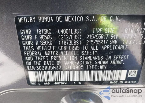 2020 Honda Hr-V 2Wd Lx from USA, damaged, VIN 3CZRU5H33LG700905